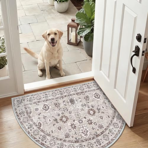 Vintage Washable Entryway Rug: 1.7x3 Half Circle Mat Non Slip Resistant Design by NYZEL