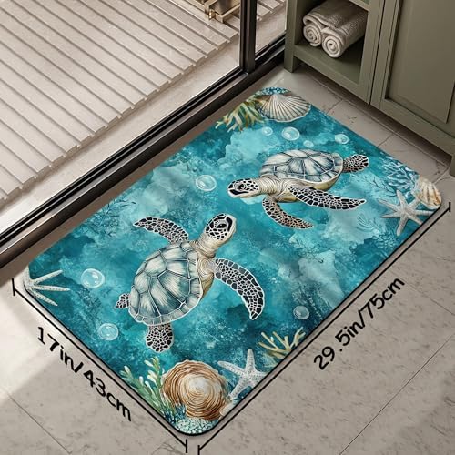 Ocean Turtle Bathroom Rug 29.5"x17", Super Absorbent Fast Drying Bath Mat - Image 2