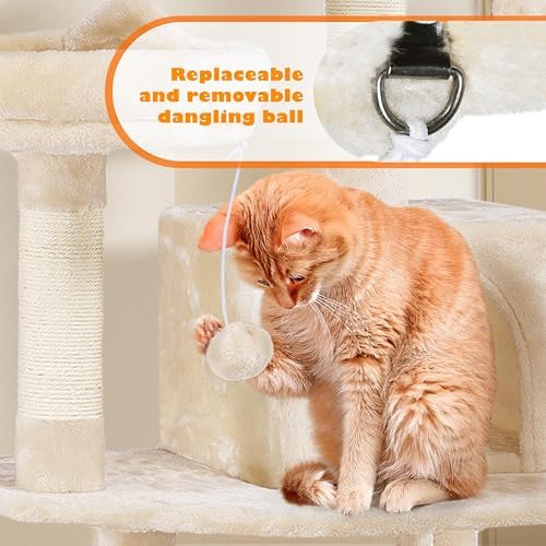 Yaheetech 62.5in Cat Tree with 2 Cat-Ear Perches & 2 Condos - Image 6