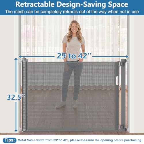 Malier Retractable Dog Gate, 29-42" No Drilling Pressure Mounted Mesh Dog Gate - Image 5
