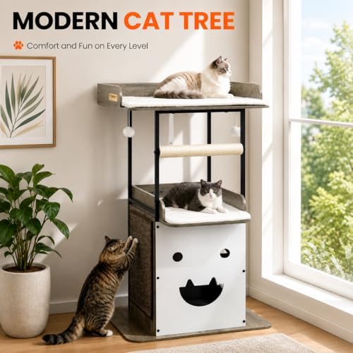 48in Wood Modern Cat Tree for Large Indoor Cats - Image 2