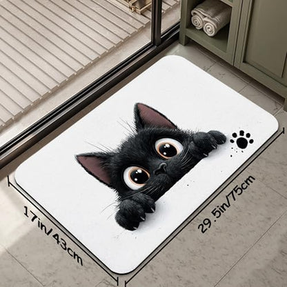 Cute Black Cat Bathroom Rug 29.5"x17", Super Absorbent Fast Drying Bath Mat - Image 2