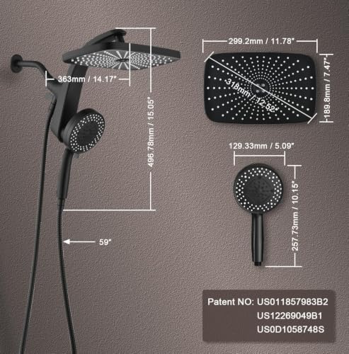 Rain Shower Head with Handheld Showerhead - Image 7