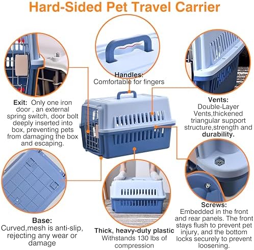 Pets Carrier, Hard-Sided, for Small Dog/Cat up to 20 lb, Suit for Airline/Road - Image 2