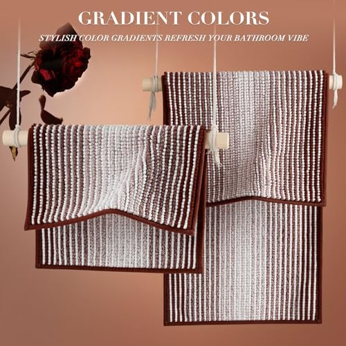 BSICPRO Bathroom Rugs Sets 2 Piece, Non Slip Striped Bath Mat, Burgundy Red - Image 4