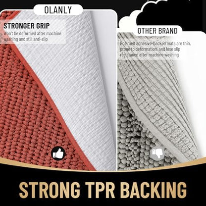 OLANLY Thick Chenille Absorbent Bathroom Rugs Mat 30x20, Rustic Terracotta - Image 5