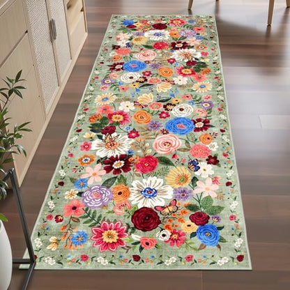 Green Floral Hallway Runner Rug 3x7 - Image 6