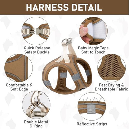 GAMUDA Small Pet Harness Collar and Leash Set, Step in No Chock No Pull Linen - Image 3