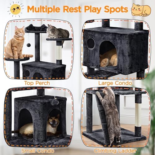 Yaheetech 80in XL Multi-Level Cat Tree, Double Caves, Sisal Posts - Image 4