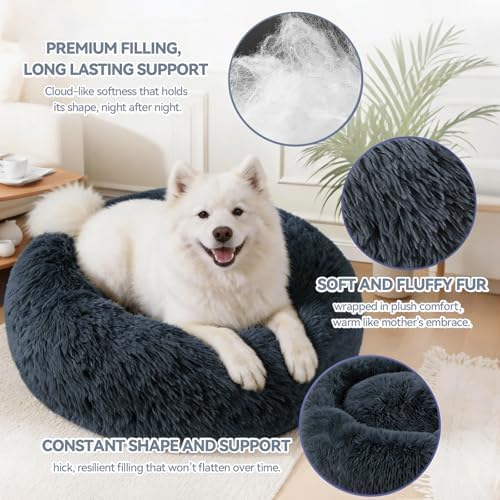Medium Dog Bed, Washable Plush Donut Dog Bed, 28 Inch - Image 4