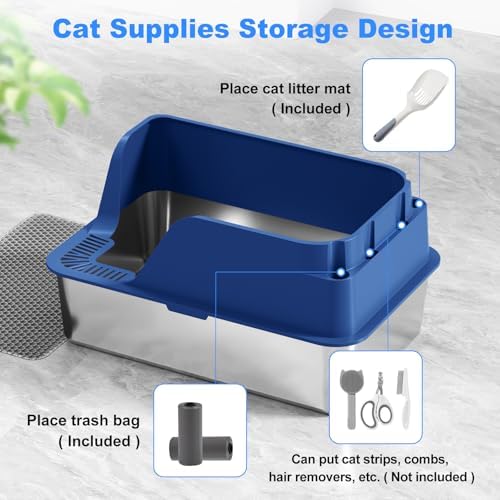 Non-Stick Stainless Steel Litter Box, XL Side Open Splash-Proof - Image 3