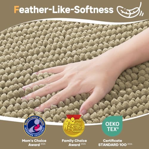 Ophanie Beige Bathroom Rugs Sets 2 Piece, Soft Chenille Bath Mat, Non Slip - Image 3