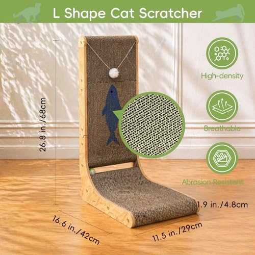 Cat Scratcher, 26.8 Inch L Shape Cat Scratch Pad Wall Mounted - Image 4