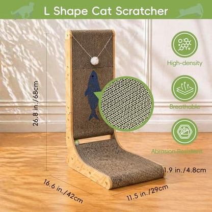 Cat Scratcher, 26.8 Inch L Shape Cat Scratch Pad Wall Mounted - Image 4