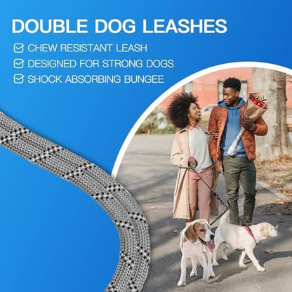 MingXpets Double Dog Leash, 360° Swivel Tangle Free Bungee Walking Training - Image 4