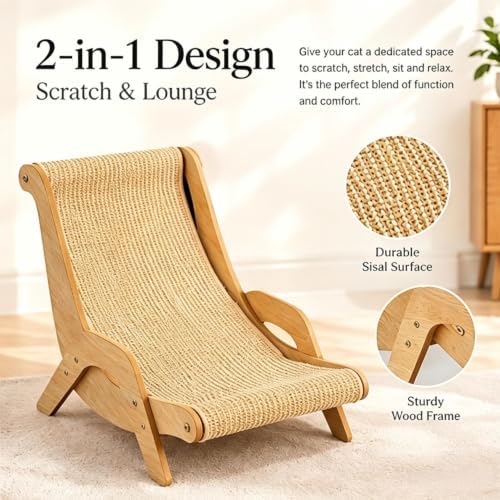 Cat Scratch Lounger Chair, Curved Sisal Scratcher Bed - Image 5