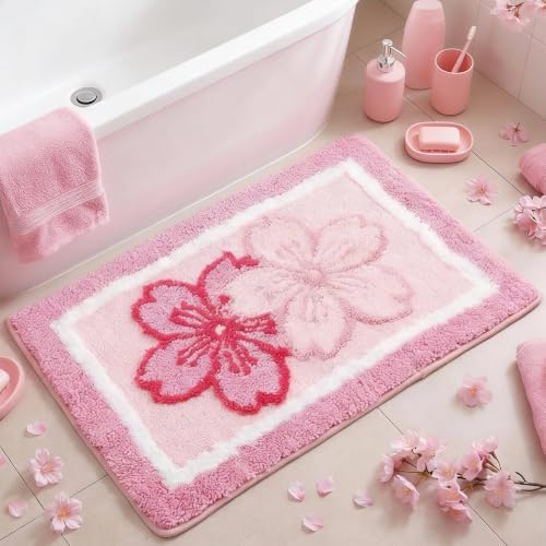 Boao Pink Cherry Bathroom Rug Tufted Non Slip Bath Mat 24 x 16 Inches by Boao