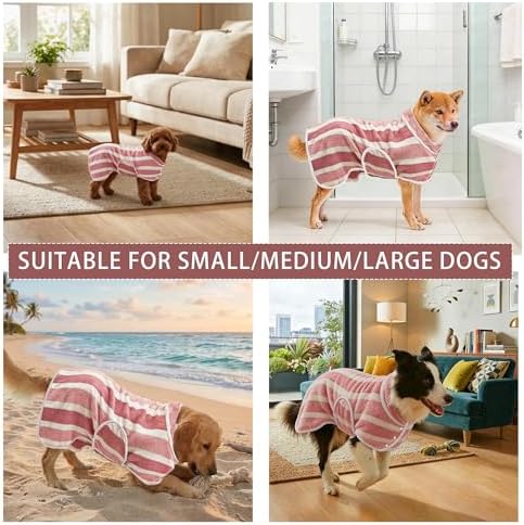 Fast‑Drying Dog Bathrobe, Absorbent Striped Pet Towel - Image 4