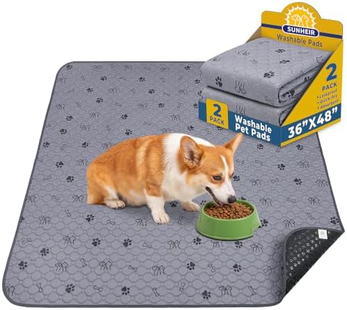 Sunheir Washable Pee Pads for Dogs, 2 Pack 36” x 48” Waterproof Puppy Pads by SUNHEIR