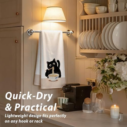 Black Cat Kitchen Dish Towels, Cat Lovers Mom Dad Lady Gifts, Funny Noodle - Image 2