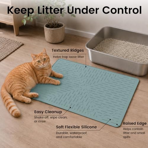 OHMO Cat Litter Mat, 23.5x16 Silicone Trapping Mat Light Blue - Image 2