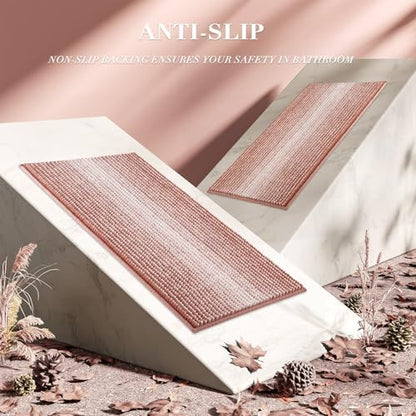 BSICPRO Bathroom Rugs Set 2 Piece, Non Slip Striped Bath Mat, Caramel Brown - Image 4