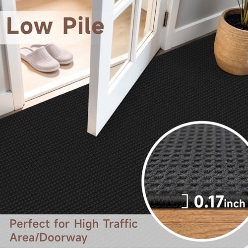 2x4 Waffle Knit Bath Mat: Super Absorbent Soft Washable Entryway Rug Black - Image 4