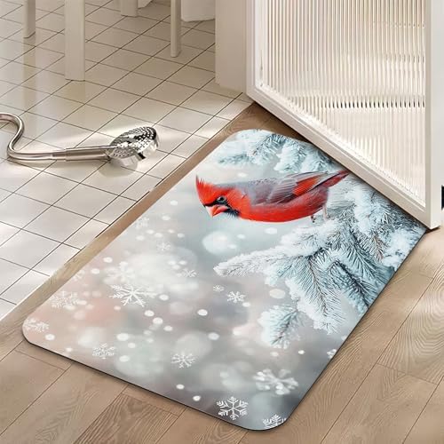Red Cardinal Bird Bath Mat, Fast Drying Winter Bathmats - Image 5