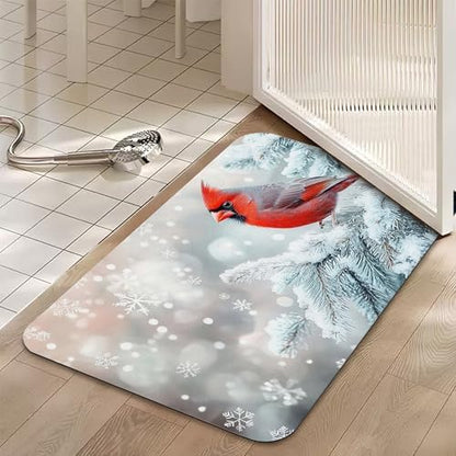 Red Cardinal Bird Bath Mat, Fast Drying Winter Bathmats - Image 5