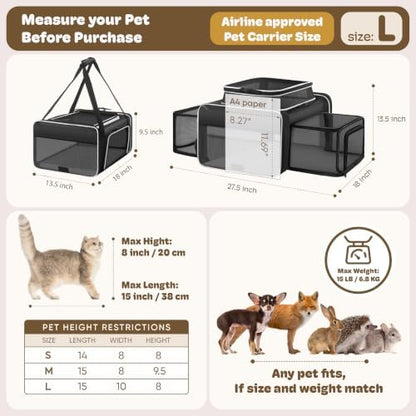 Top and 2 Sides Expandable Cat Carrier 18x13.5x9.5 TSA Airline Approved - Image 4