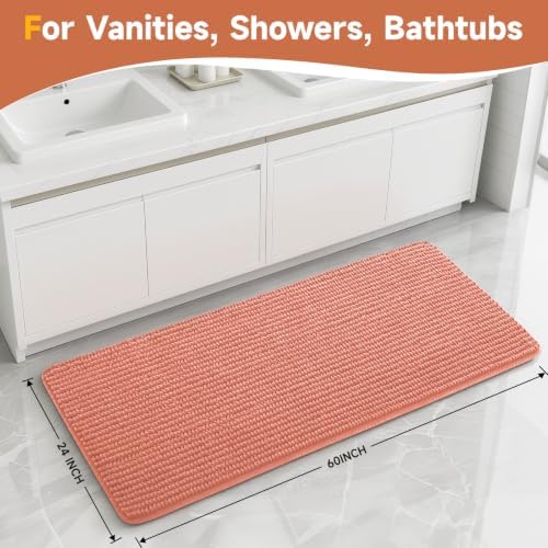 Ophanie Orange Bathroom Runner Rugs 60x24, Soft Chenille Bath Mat, Non Slip - Image 2
