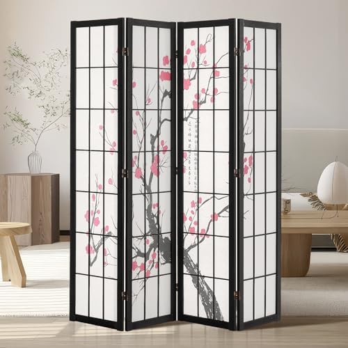 VEVOR Room Divider, 4 Panel Japanese Room Divider Screen, Wood Folding Privacy by VEVOR