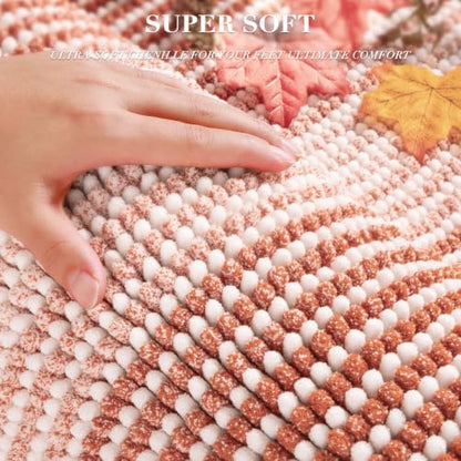 BSICPRO Bathroom Rugs Sets 2 Piece, Non Slip Striped Bath Mat, Light Orange - Image 2