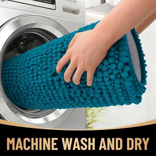 OLANLY Thick Chenille Large Bathroom Rugs Mats 44x32, Peacock Blue - Image 4