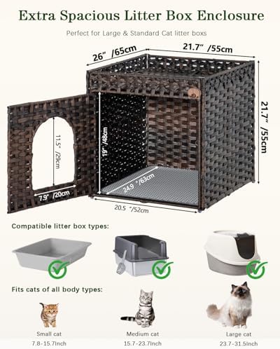 SETVSON Cat Litter Box Enclosure, Large PE Rattan Side Table - Image 5