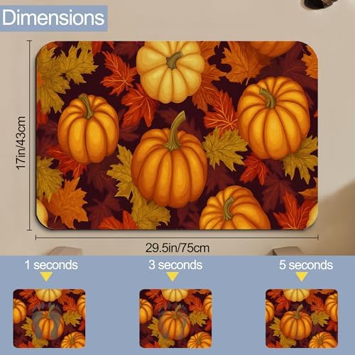Fall Pumpkin Bath Mat, Fast Drying Thanksgiving Maple Bathmats - Image 2