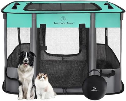 ROMANTIC BEAR Dog Playpen, Foldable Pet Puppy Cat Playpen by ROMANTIC+BEAR