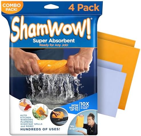 ShamWow Shammy Cloth 4-Pack, Super Absorbent Chamois Towel by Shamwow