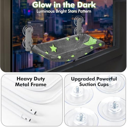 Zoratoo 2PC Glowing Star Cat Window Perch, Foldable Cordless Pet Hammock - Image 3