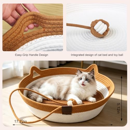 2-in-1 Cat Bed with Scratch Pad, Cotton Rope Woven, Removable Breathable - Image 3