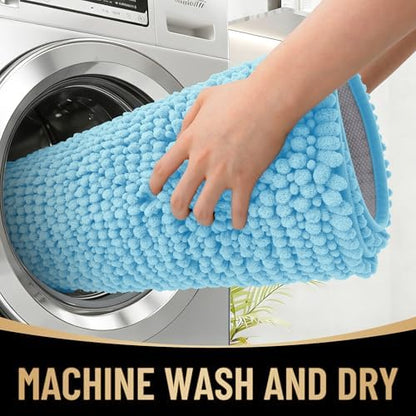 OLANLY Thick Chenille Absorbent Bathroom Rugs Mat 30x20, Sky Blue - Image 4