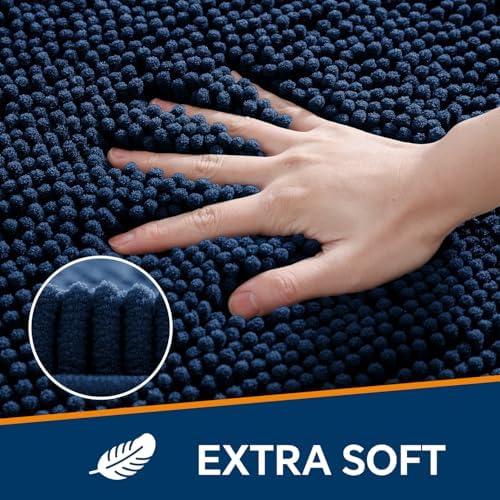 Chenille Bathroom Rug 17"x24" Navy Blue, Non-Slip Plush Bath Mat - Image 3