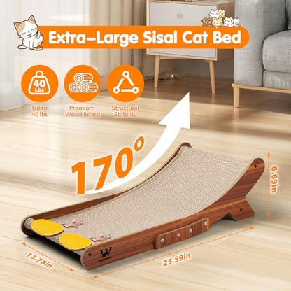 Sisal Cat Scratcher Bed, Natural Solid Wood Scratch Lounger, No Mess Scratching - Image 2