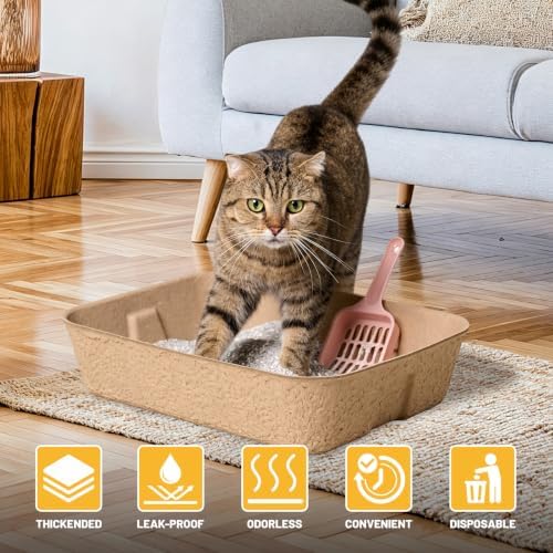 4 Pack Disposable Cat Litter Boxes, Leak-Proof Cardboard Kitty Litter Trays - Image 3