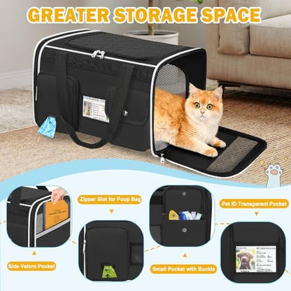 HUANLANG Large Cat Carrier Soft Sided Travel Pet Carrier Airline Approved - Image 3