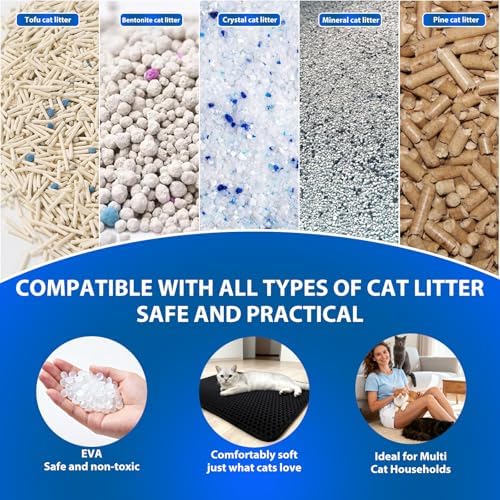 Cat Litter Box Mat, Double-Layer Honeycomb Litter Trap 47"x28" Black - Image 5