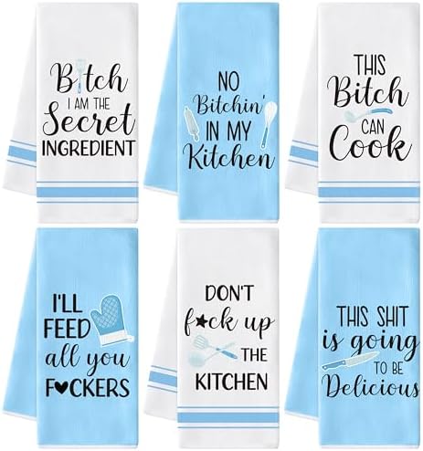 Funny Kitchen Hand Towels, 6 Pack Fun Sayings Decorative Dish Cloths Set by GROBRO7