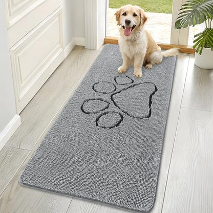 OLANLY Dog Door Mat for Muddy Paws 70x35, Paw Print Design Chenille Mud Mat by OLANLY
