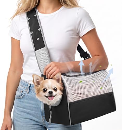 BONTHEE Dog Sling Carrier for Small Dogs 6-10 lbs Adjustable Shoulder-Black by BONTHEE