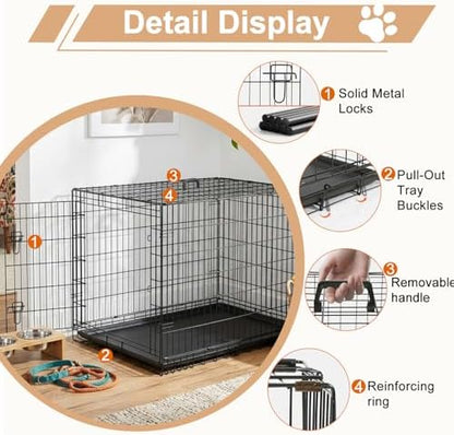 FDW | 48" Foldable Metal Dog Crate | Black | Cage - Image 5